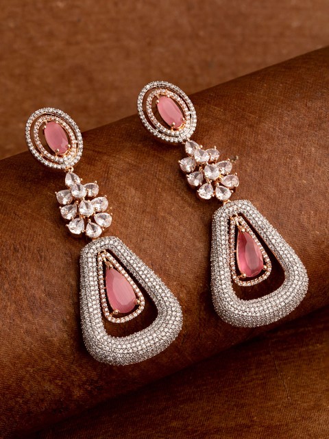 

Studio Voylla Rose & Red Triangular Rose Gold-Plated Drop Earrings