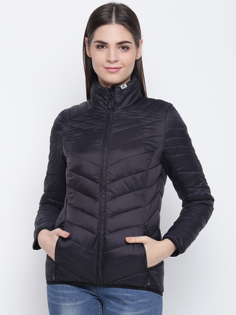 

4F Women Black Solid Padded Jacket