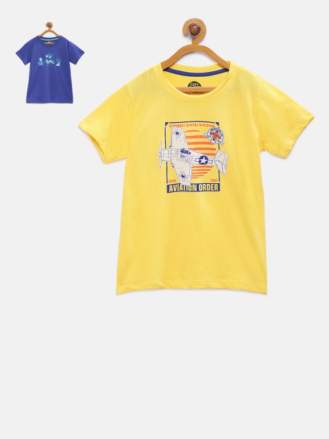 

Cub McPaws Set Of 2 Boys Yellow And Blue Printed Round Neck T-shirt