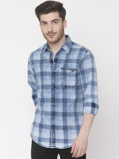 

Mufti Men Blue Slim Fit Checked Casual Shirt