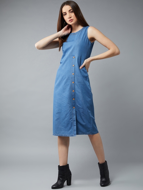 

DOLCE CRUDO Women Blue Denim Fit and Flare Dress