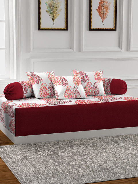 

Soumya Set Of 6 Maroon & Orange Printed Diwan Set