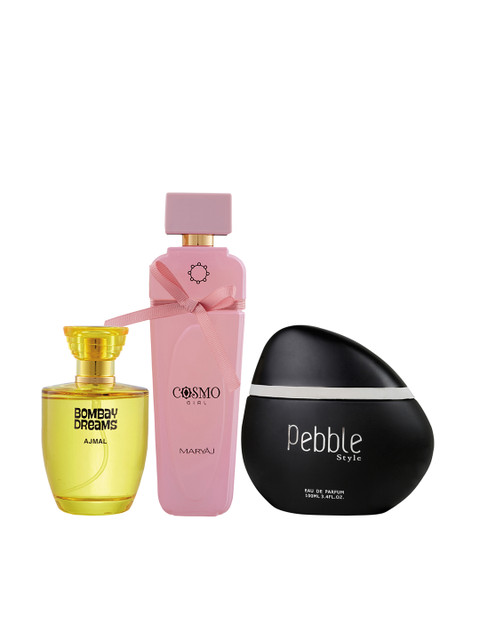 

Ajmal Unisex Set of 3 Bombay Dreams Cosmo Girl & Pebble Style EDP Perfume for Skin 100ML, Yellow