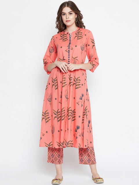 

Prakhya Women Peach-Coloured Printed Kurta with Trousers