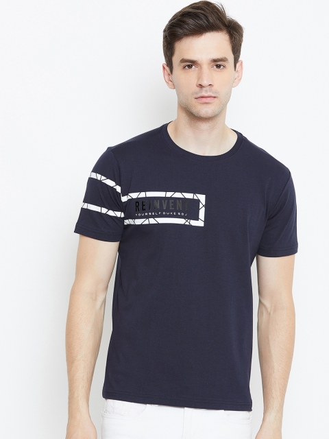 

Duke Men Blue & White Printed Round Slim-Fit Neck T-shirt