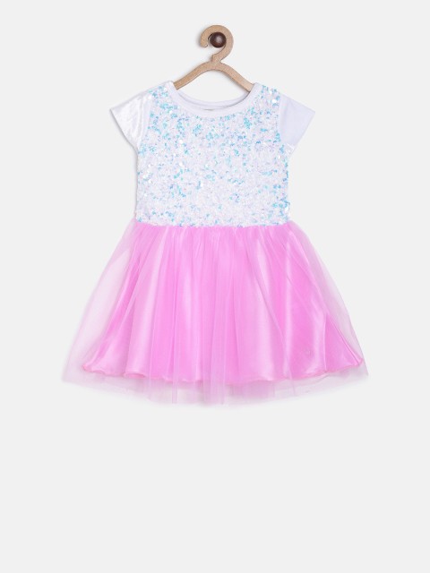 

TALES & STORIES Girls White Embellished Fit and Flare Dress
