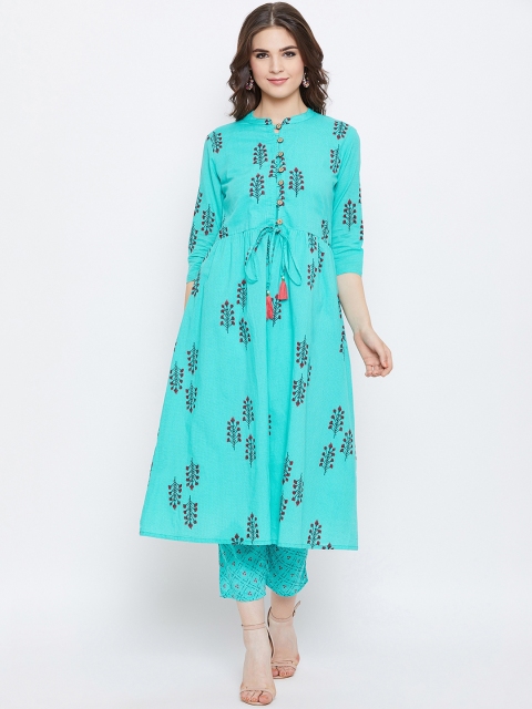 

Prakhya Women Turquoise Blue Printed Kurta with Trousers