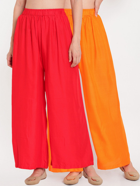 

TAG 7 Women Pack of 2 Solid Wide Leg Palazzos, Red