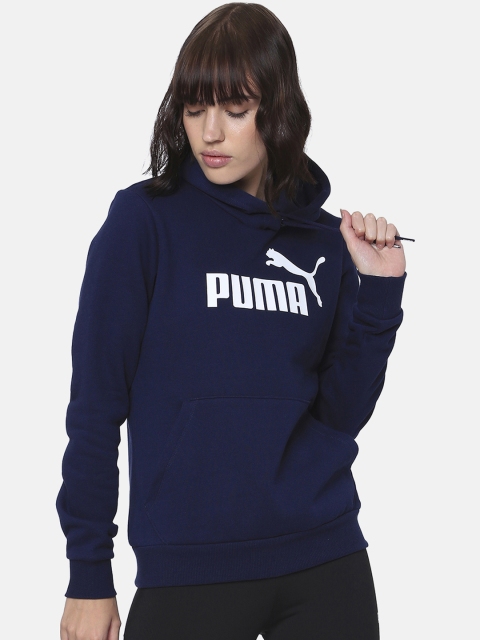 

Puma Women Navy Blue Printed Hooded ESS Logo Sweatshirt