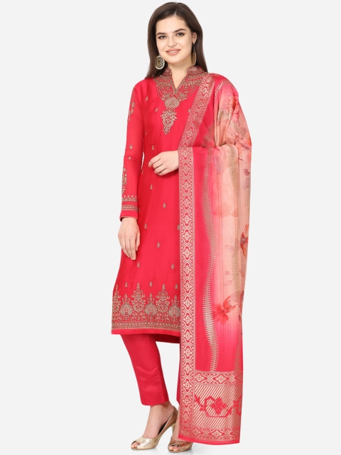 

Stylee LIFESTYLE Magenta Satin Semi-Stitched Dress Material
