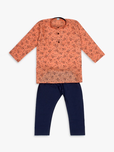 

Superminis Boys Orange & Navy Blue Printed Kurta with Pyjamas