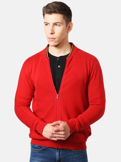 Peter England Casuals Men Red Self Design Cardigan