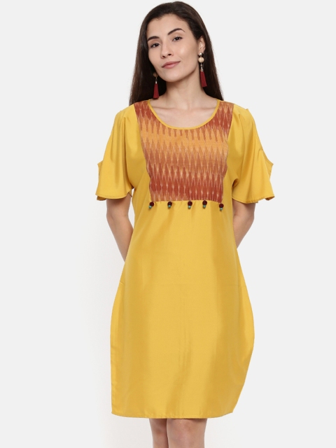 

The Kaftan Company Women Yellow Printed A-Line Dress