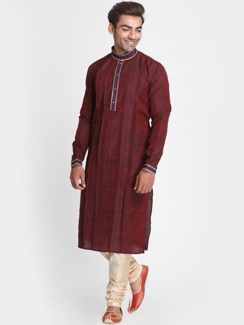 

Lakshya by Manish Men Red & Beige Striped Kurta with Churidar