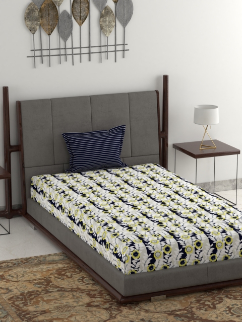 

Trident Grey & Blue Floral 120 TC Cotton 1 Single Bedsheet with 1 Pillow Covers