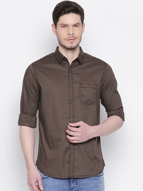 

Mufti Men Olive Brown Slim Fit Solid Casual Shirt