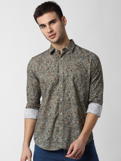

Peter England Casuals Men Olive Green & Brown Slim Fit Printed Casual Shirt