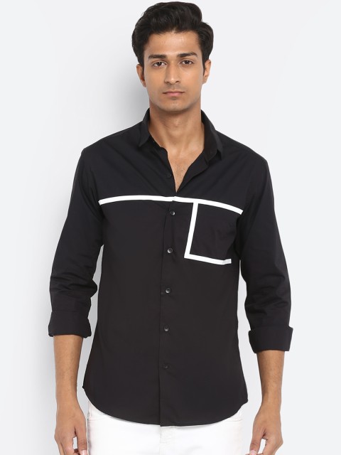 

Mufti Men Black Slim Fit Striped Casual Shirt