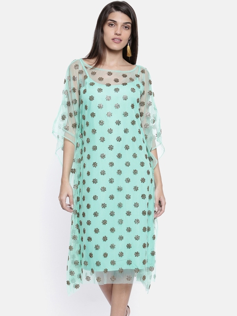 

The Kaftan Company Women Green Floral Embellished Layered Kaftan Dress