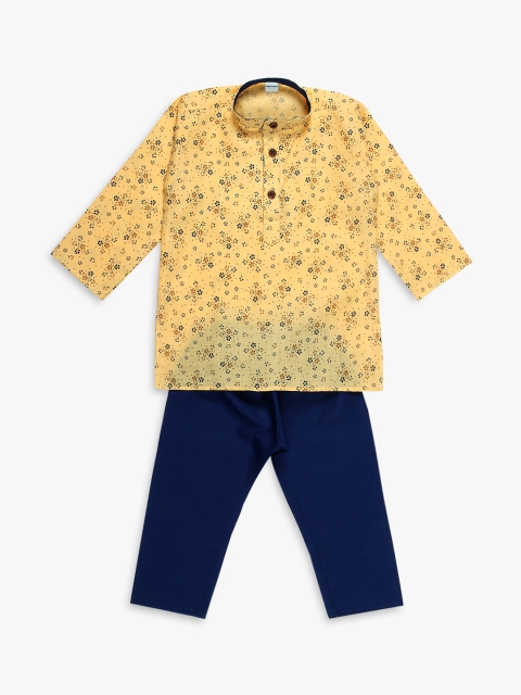 

Superminis Boys Yellow & Navy Blue Printed Kurta with Pyjamas