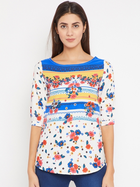 

Toshee Women White & Blue Floral Printed Top