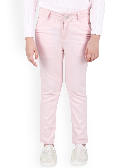 

One Friday Girls Pink Regular Fit Solid Regular Trousers