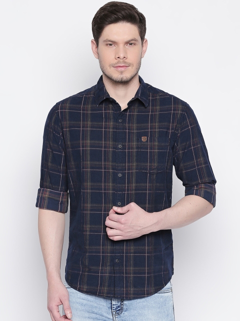 

Mufti Men Navy Blue Slim Fit Checked Casual Shirt