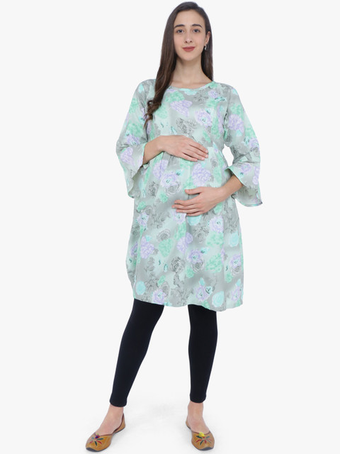 

MomToBe Women Sea Green & Lavender Floral Print Maternity A-Line Kurta