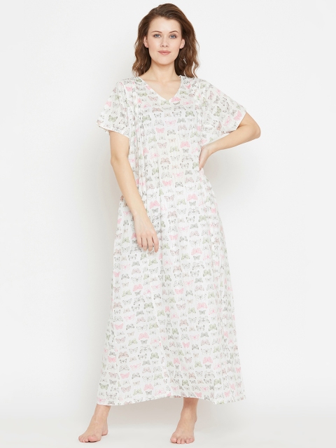 

The Kaftan Company White & Pink Printed Nightdress