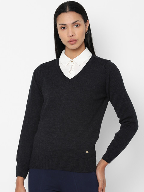

Allen Solly Woman Charcoal Grey Solid Pullover Sweater