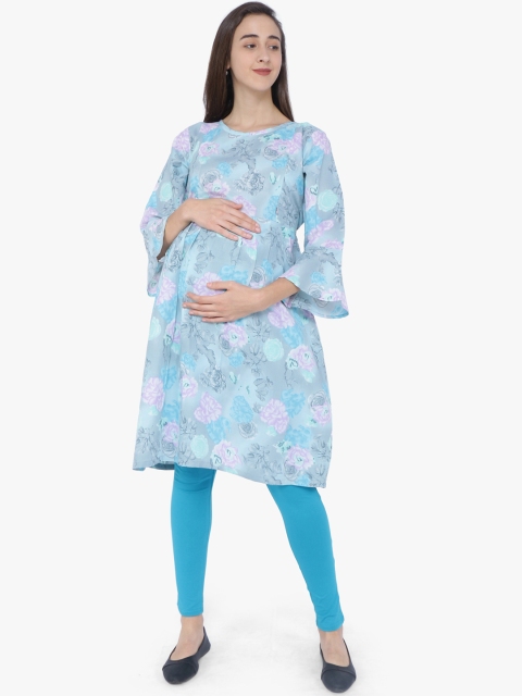

MomToBe Women Blue & Lavender Floral Printed Maternity A-Line Kurta