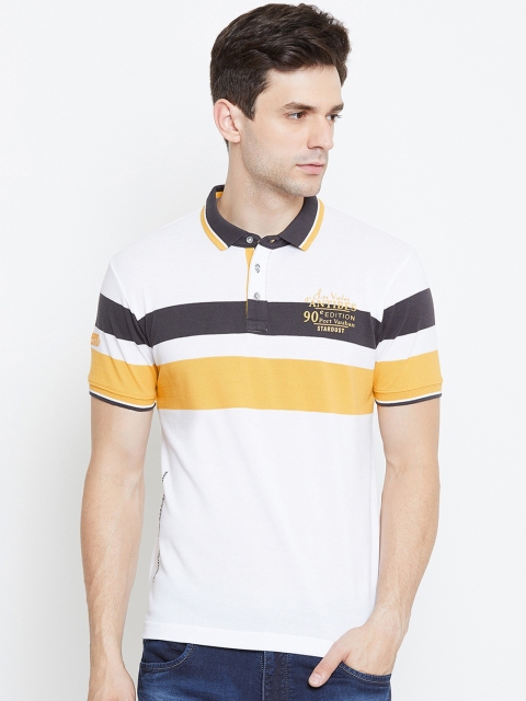 

Duke Men White & Yellow Striped Polo Collar Slim-Fit T-shirt