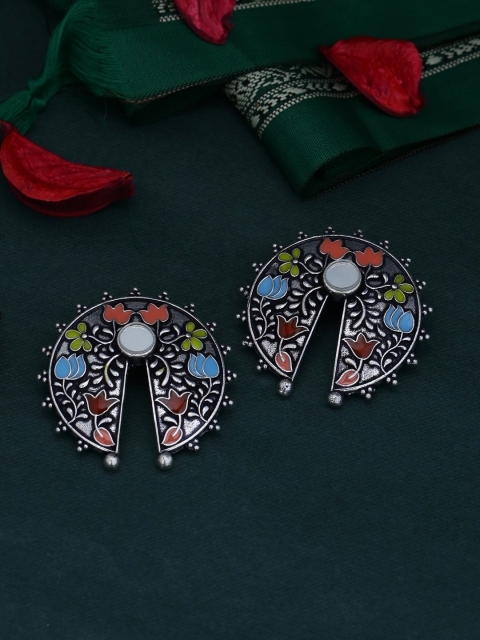 

Studio Voylla Silver-Plated & Blue Handcrafted Crescent Shaped Studs