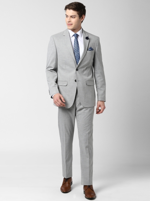 

Peter England Men Grey Checked Single-Breasted Suit