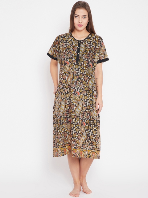 

The Kaftan Company Black & Mustard Printed Nightdress