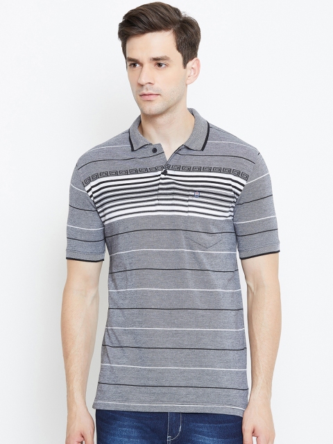 

Duke Men Black & White Striped Polo Collar T-shirt