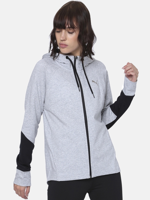 Puma Women Grey Melange Solid Sporty Jacket