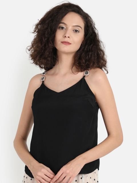

COVER STORY Women Black Solid Embellished Top