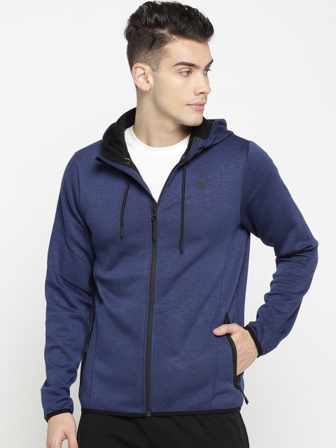 

4F Men Blue Solid Hooded Sweatshirt