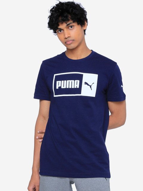 

Puma Men Blue Printed Logo Split Tee Peacoat T-shirt