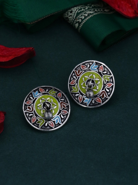 

Studio Voylla Silver-Plated & Green Handcrafted Circular Studs