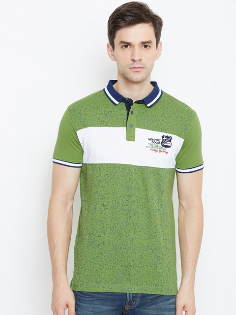 

Duke Men Green & Blue Printed Polo Collar T-shirt