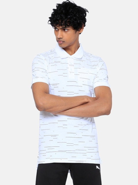 

Puma Men White Striped AOP Polo 1 T-shirt