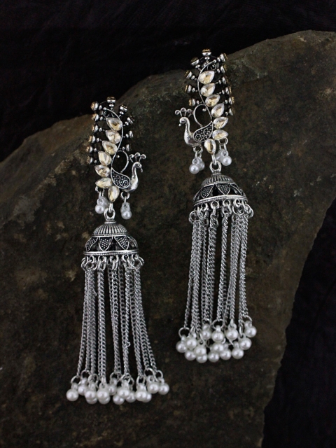 

Sia Art Jewellery Silver-Plated Peacock Shaped Jhumkas