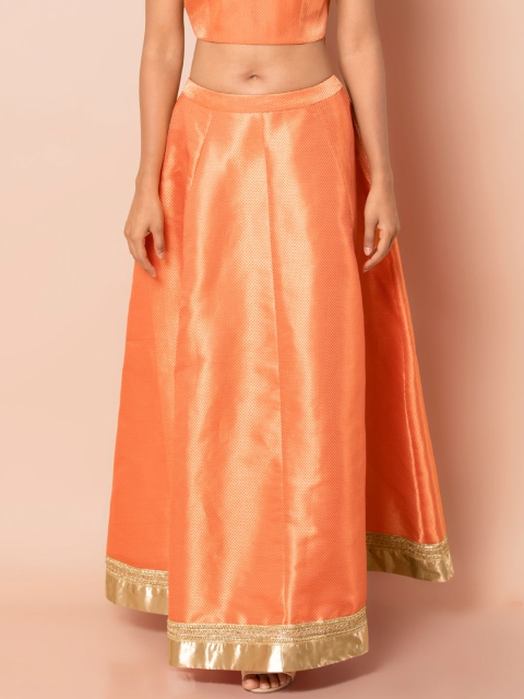 

INDYA Women Orange Solid Maxi Flared Skirt