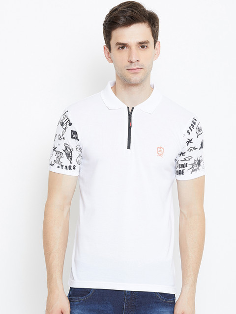 

Duke Men White & Black Printed Polo Collar T-shirt