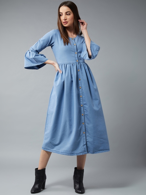 

DOLCE CRUDO Women Blue Solid Fit and Flare Dress