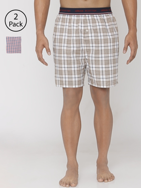 

URBAN SCOTTISH Men Pack of 2 Checked Cotton Boxers USBX1926, White
