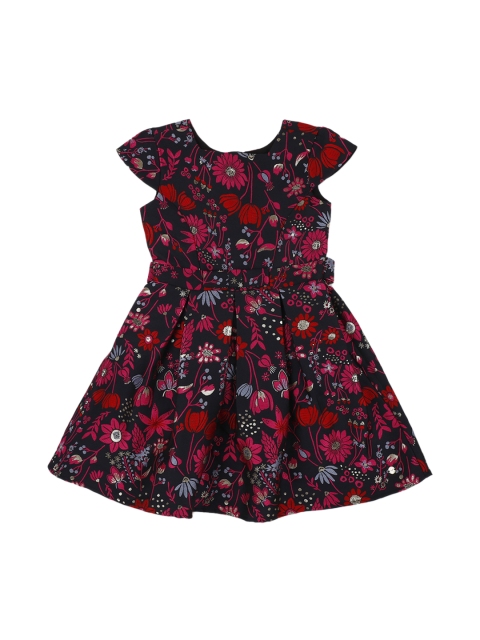 

Allen Solly Junior Girls Black & Pink Floral Print Fit and Flare Dress