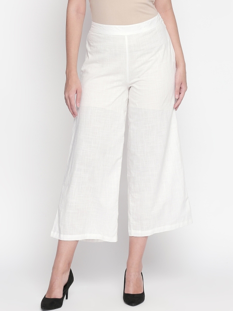

RANGMANCH BY PANTALOONS Women Off-White Straight Fit Solid Parallel Trousers